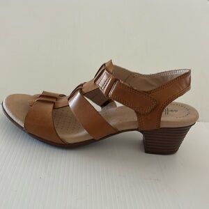 Clarks Saddle Brown Leather Lattice Upper Slingback Open Toe Heel Sandal 7.5